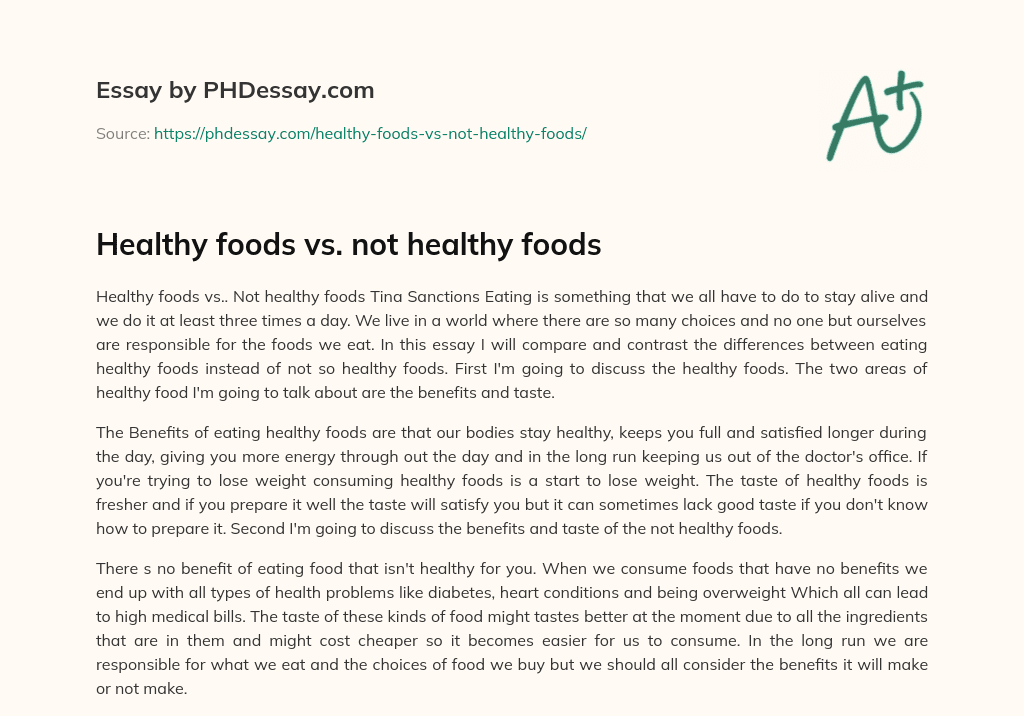 healthy vs unhealthy food essay