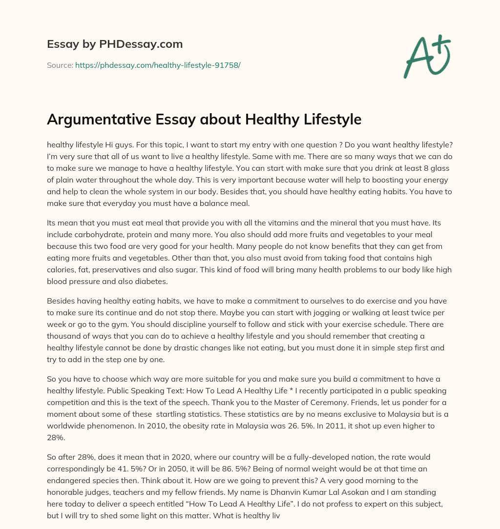 Argumentative Essay about Healthy Lifestyle essay