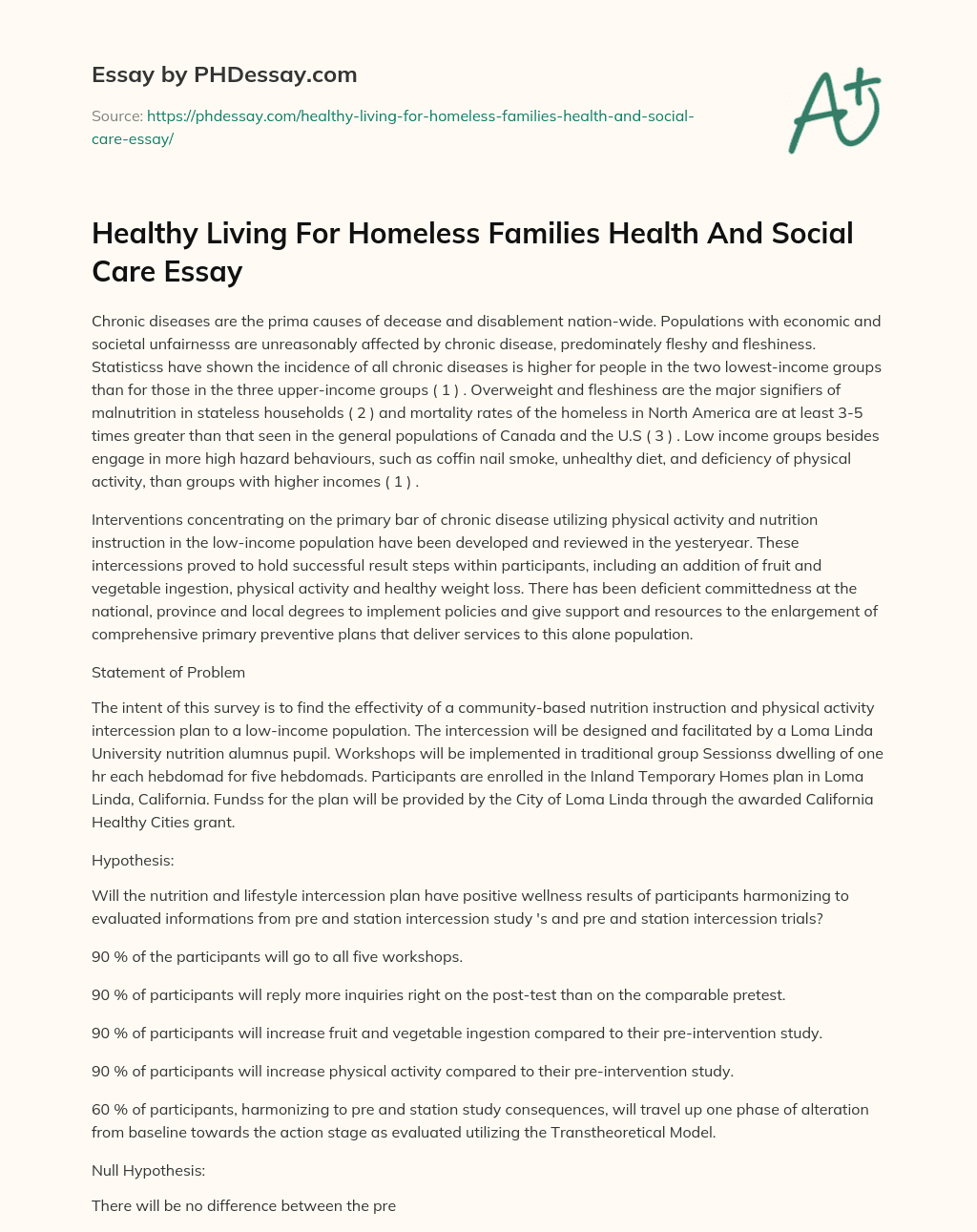 Healthy Living For Homeless Families Health And Social Care Essay essay