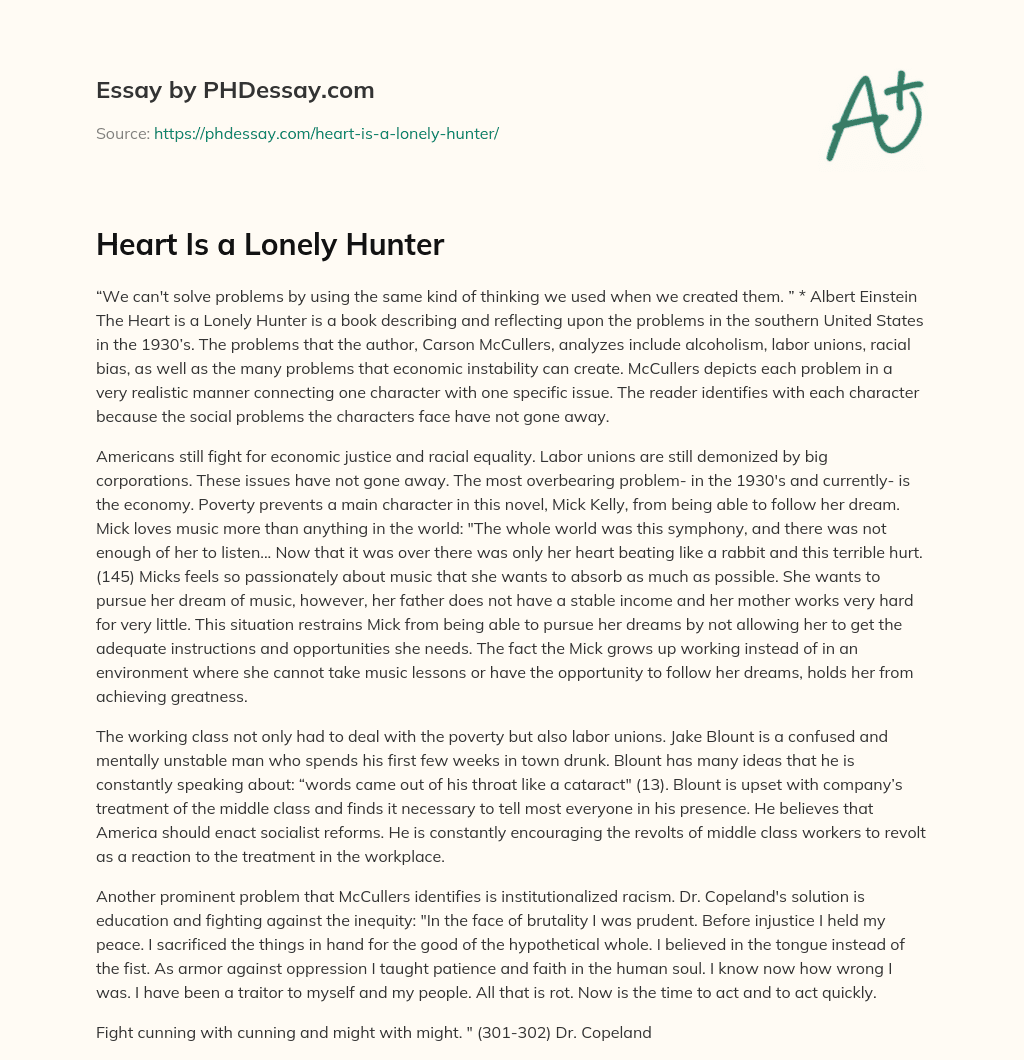 Heart Is a Lonely Hunter essay