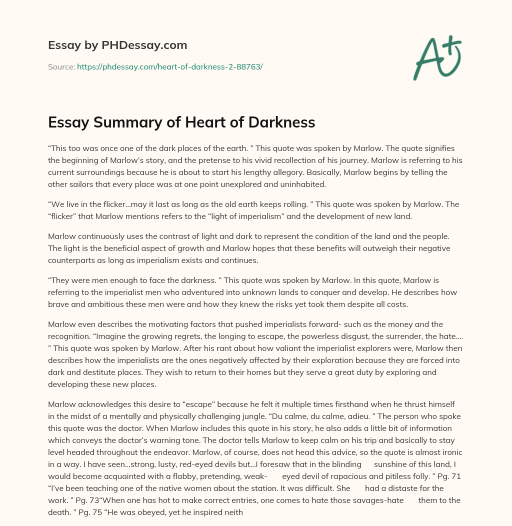 Essay Summary of Heart of Darkness essay