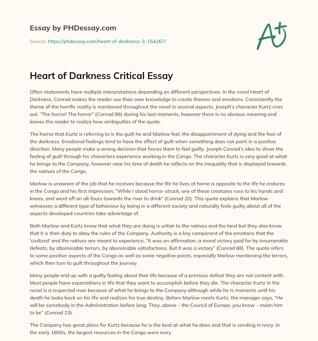 Heart of Darkness Critical Essay essay