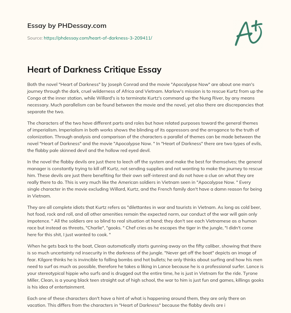 Heart of Darkness Critique Essay essay
