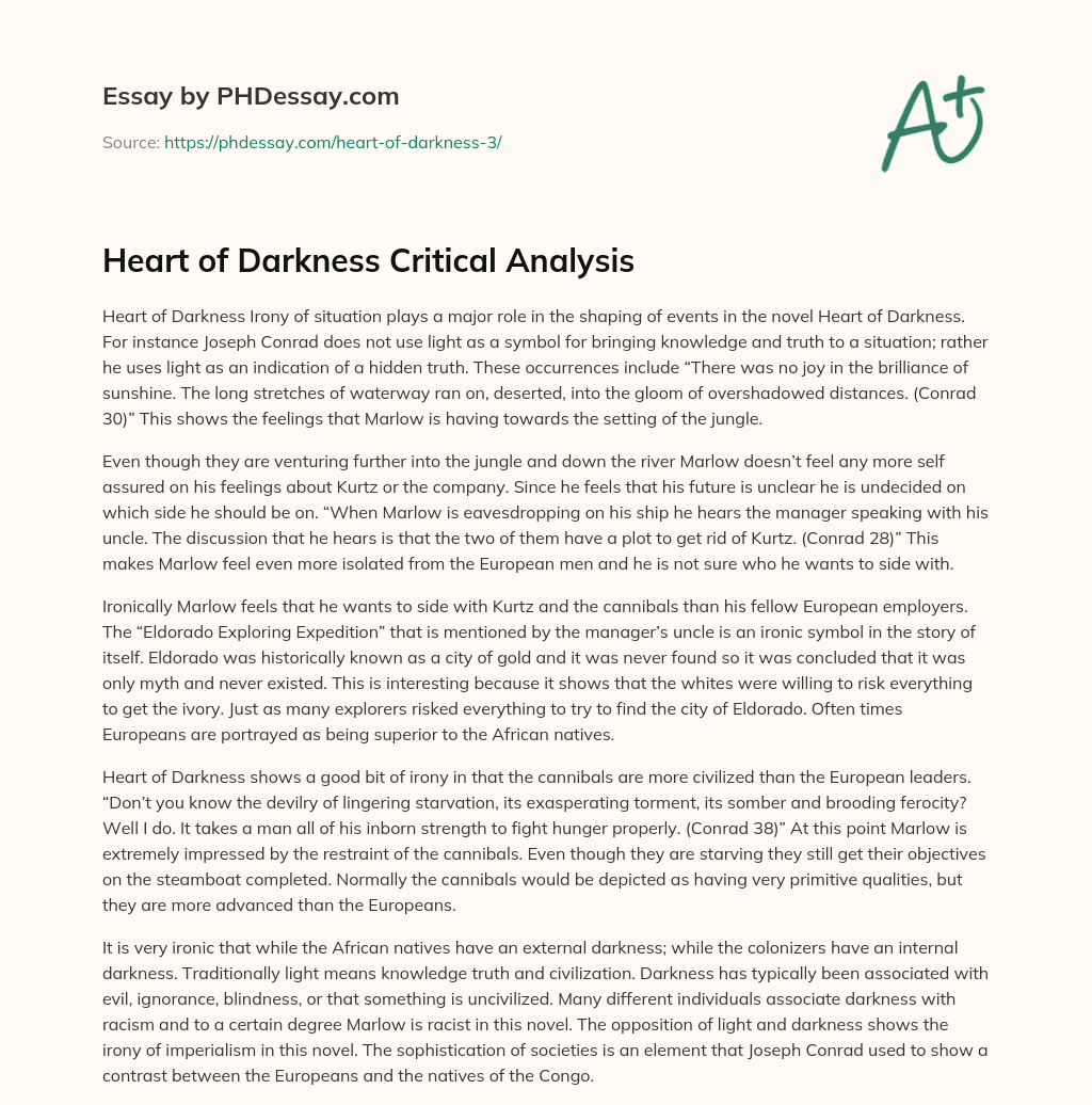 Heart of Darkness Critical Analysis essay