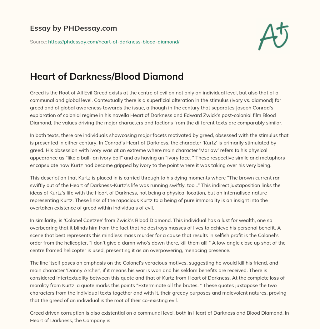 Heart of Darkness/Blood Diamond essay