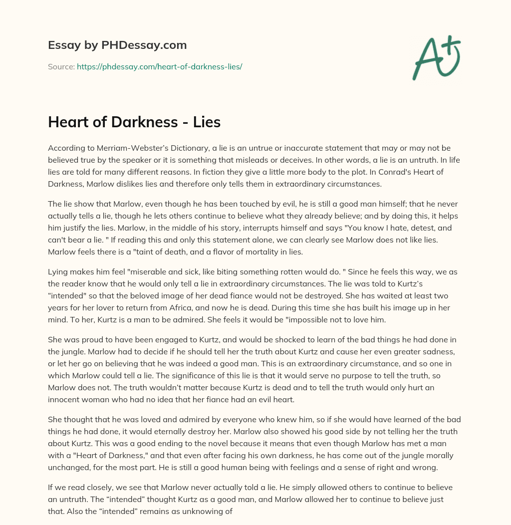 Heart of Darkness – Lies essay