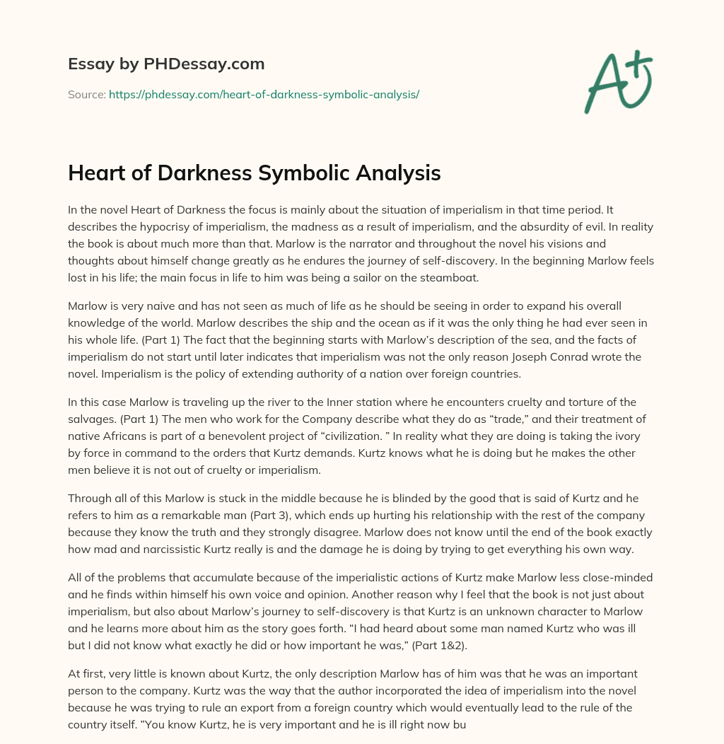 Heart of Darkness Symbolic Analysis essay