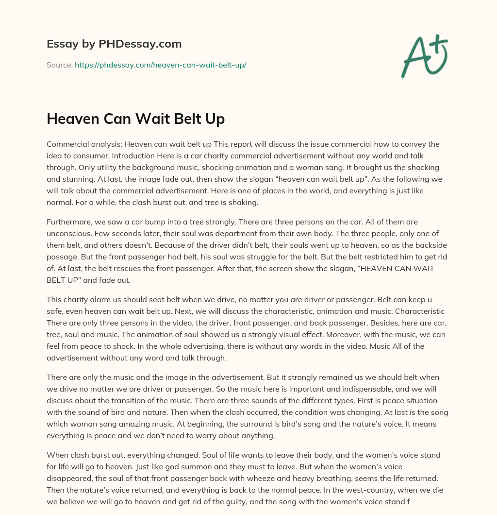 Heaven Can Wait Belt Up essay