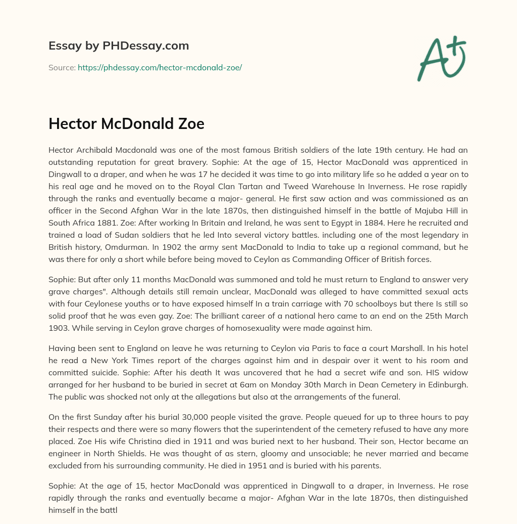 Hector McDonald Zoe essay
