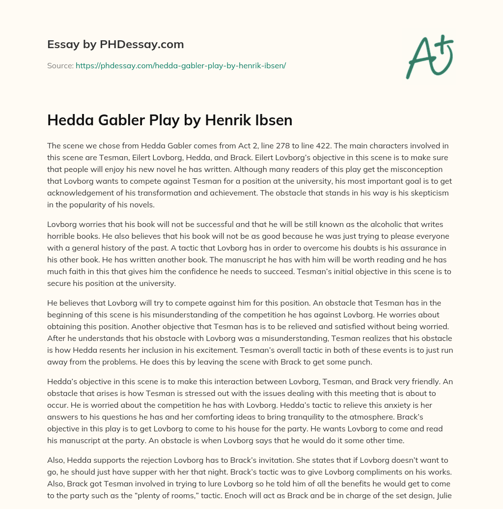 Hedda Gabler Play by Henrik Ibsen essay