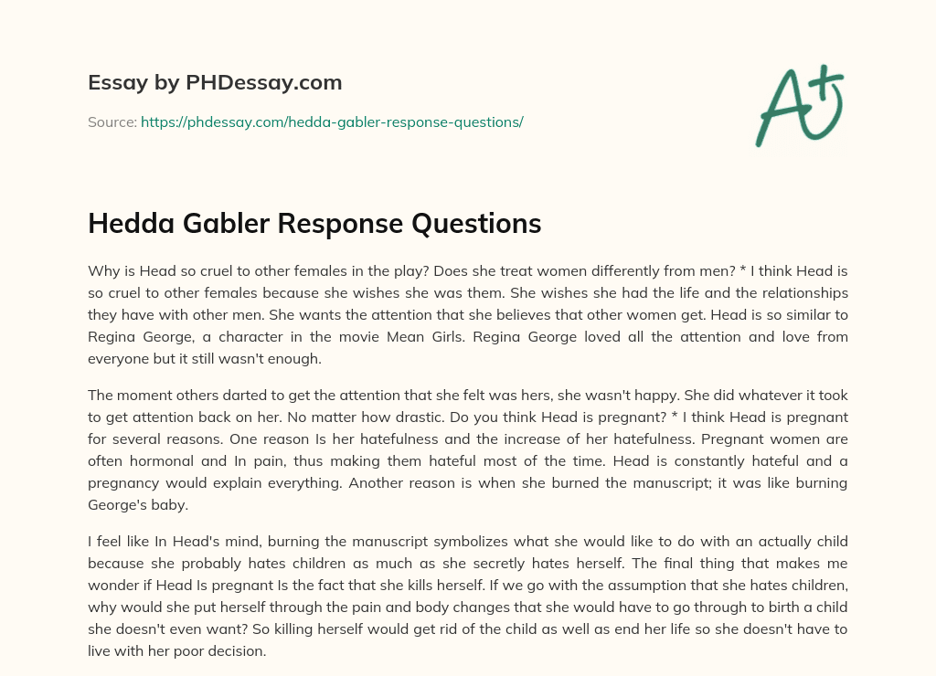 Hedda Gabler Response Questions essay
