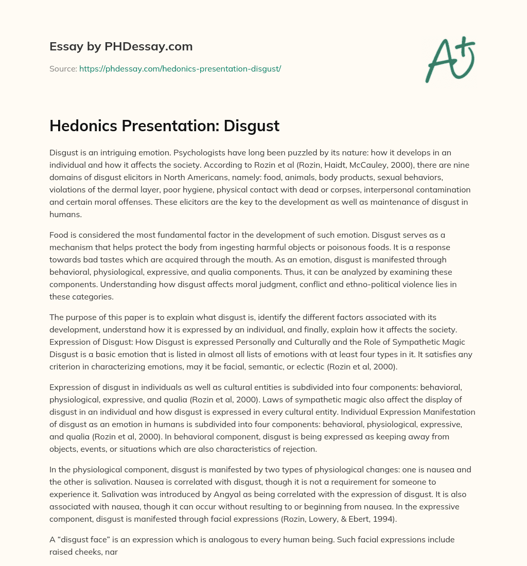Hedonics Presentation: Disgust essay