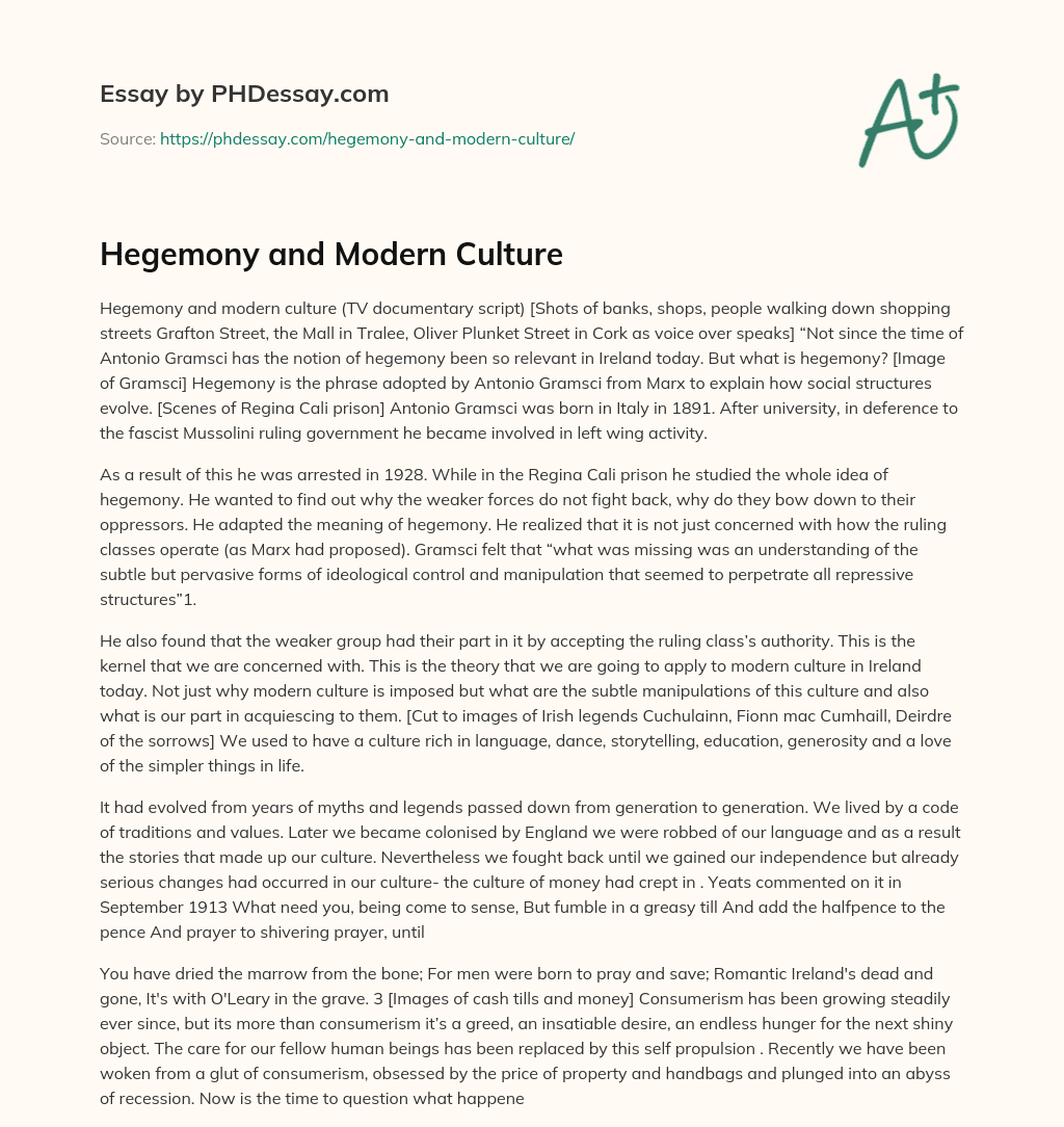 cultural hegemony essay