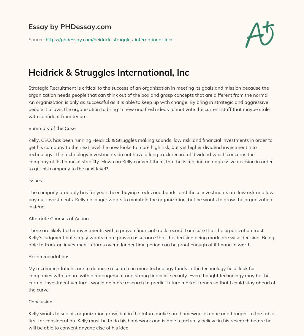 Heidrick & Struggles International, Inc essay