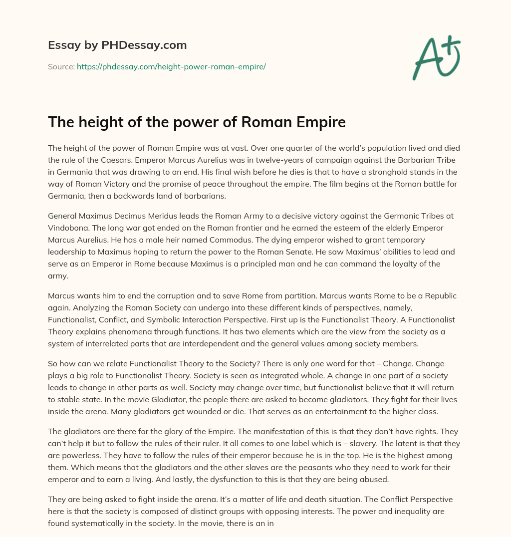 The height of the power of Roman Empire essay