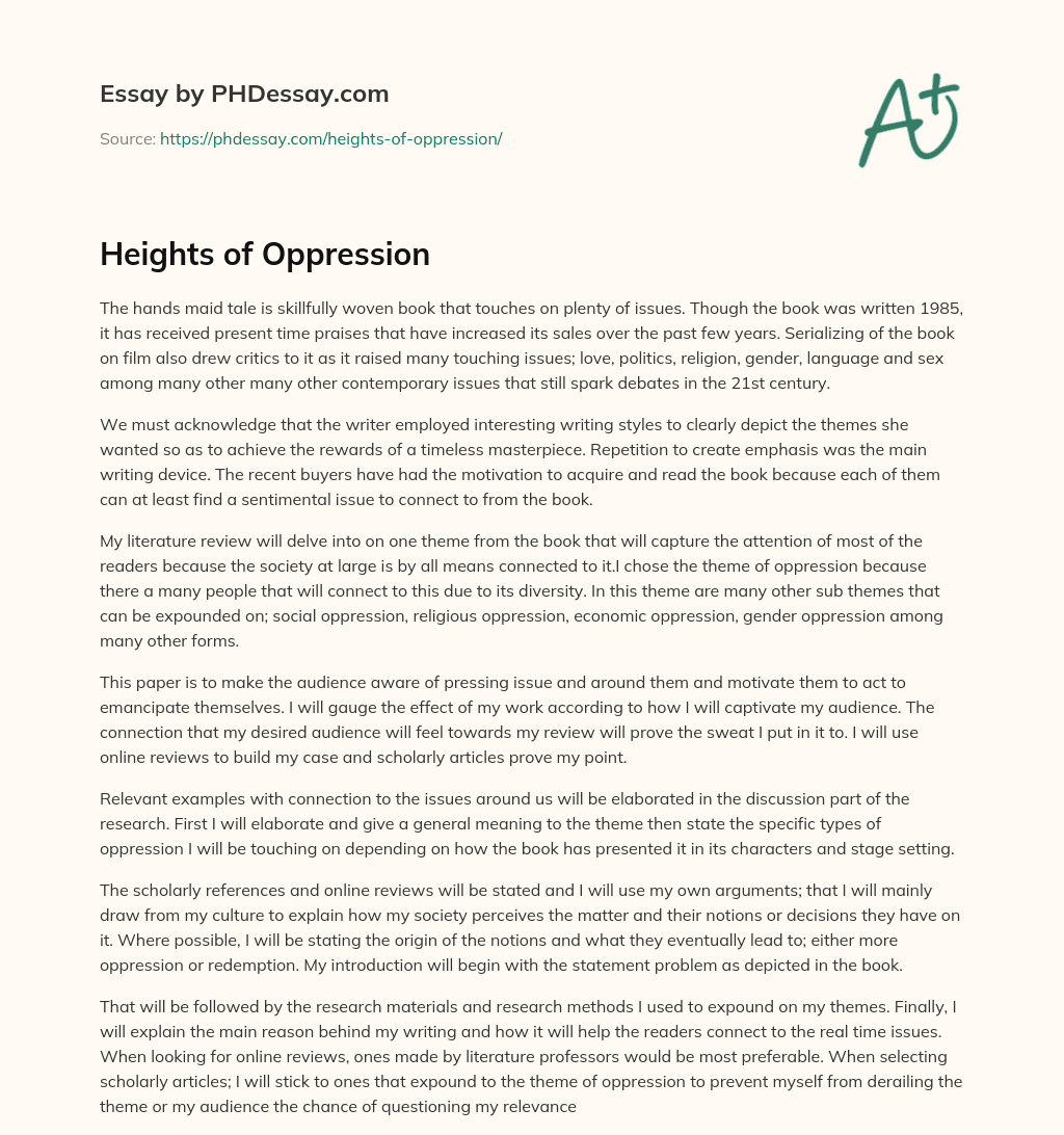 Heights of Oppression essay