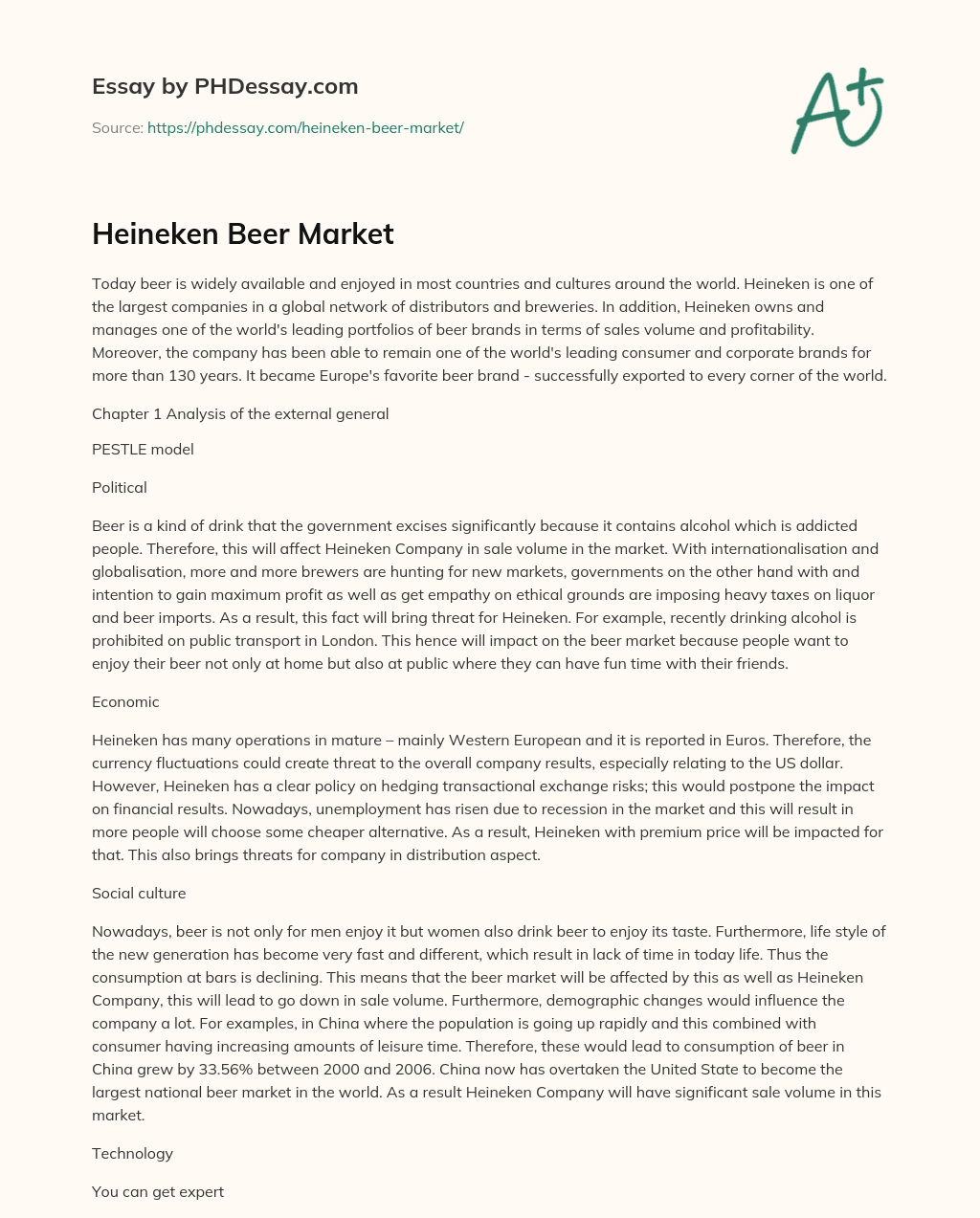 Heineken Beer Market essay