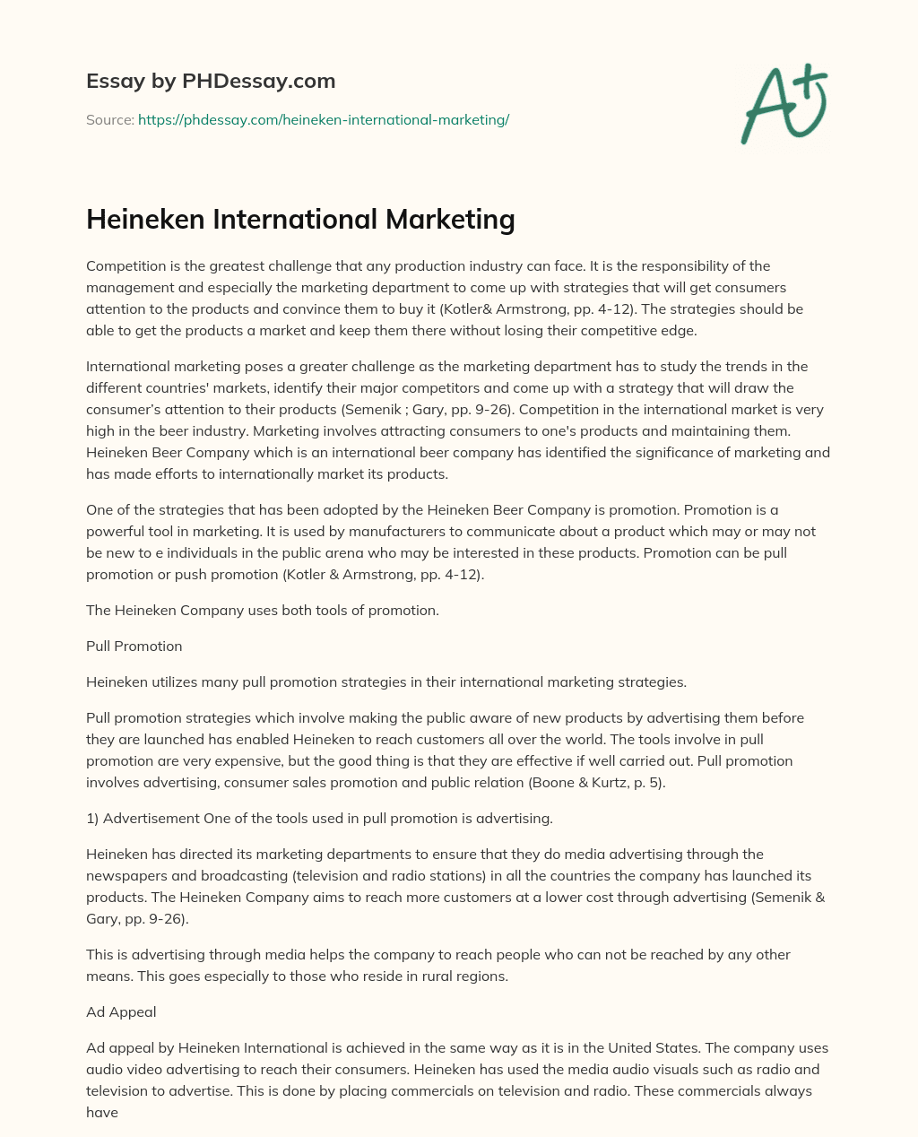 Heineken International Marketing essay
