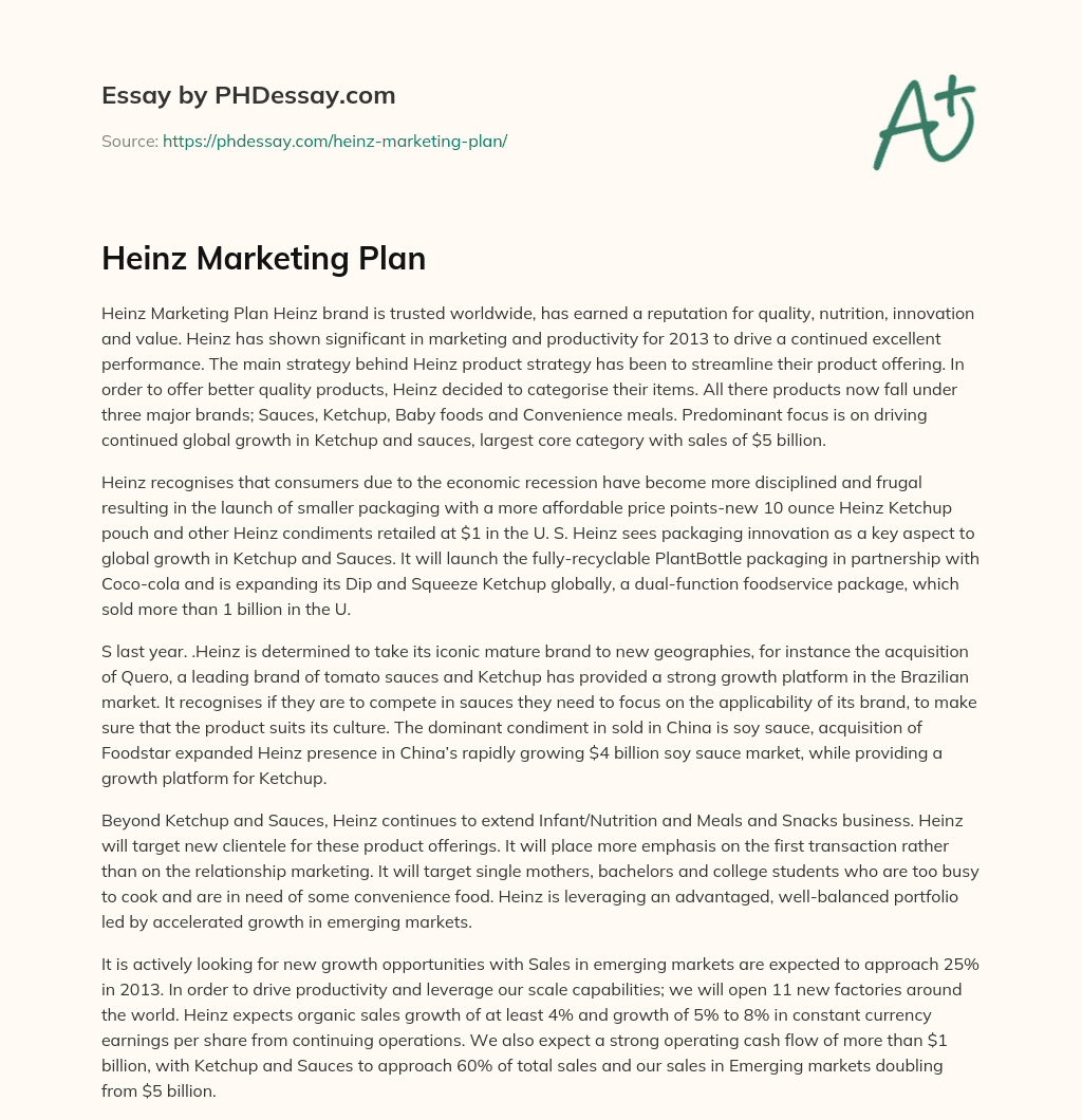 Heinz Marketing Plan essay