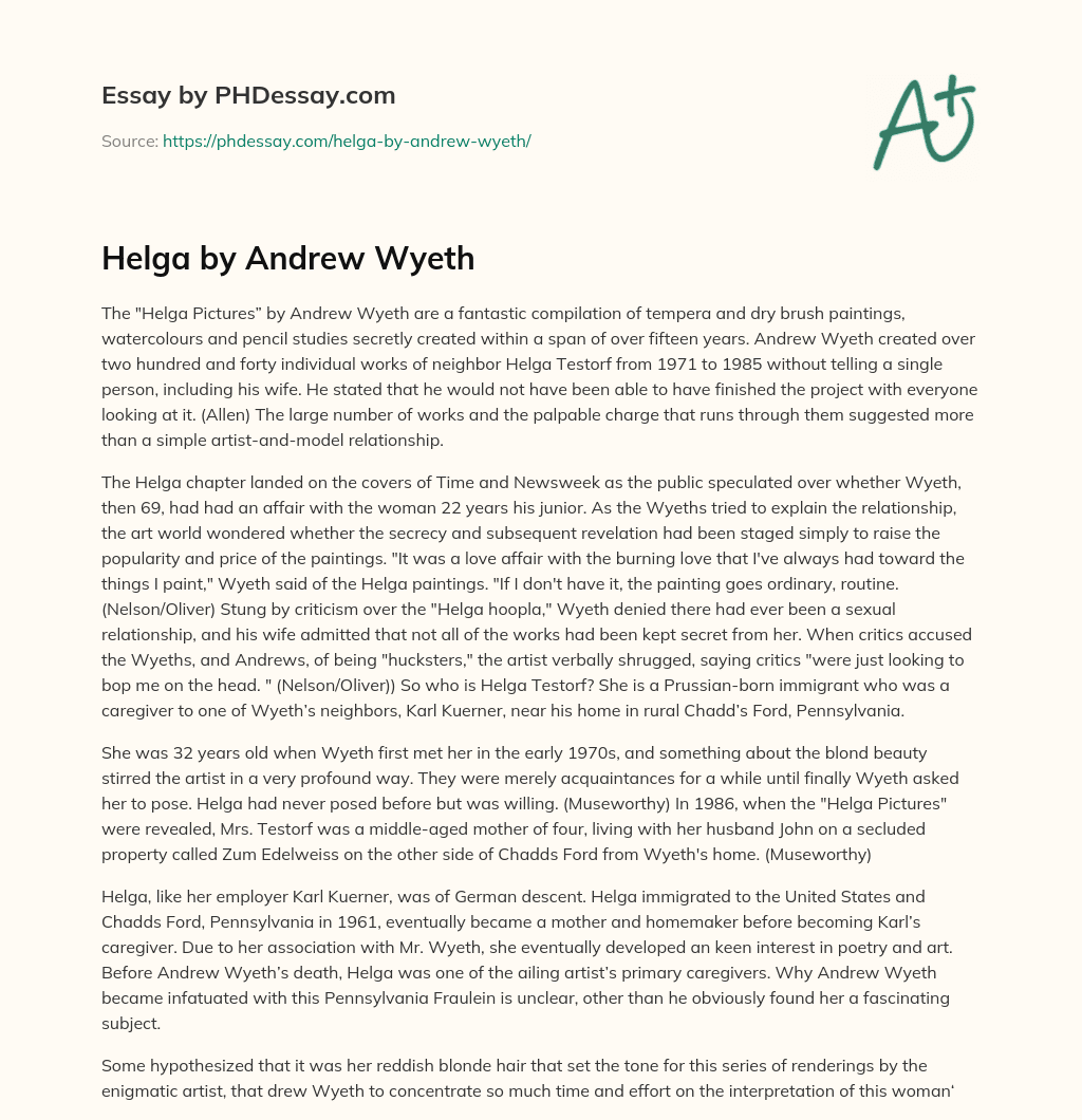 Helga by Andrew Wyeth essay