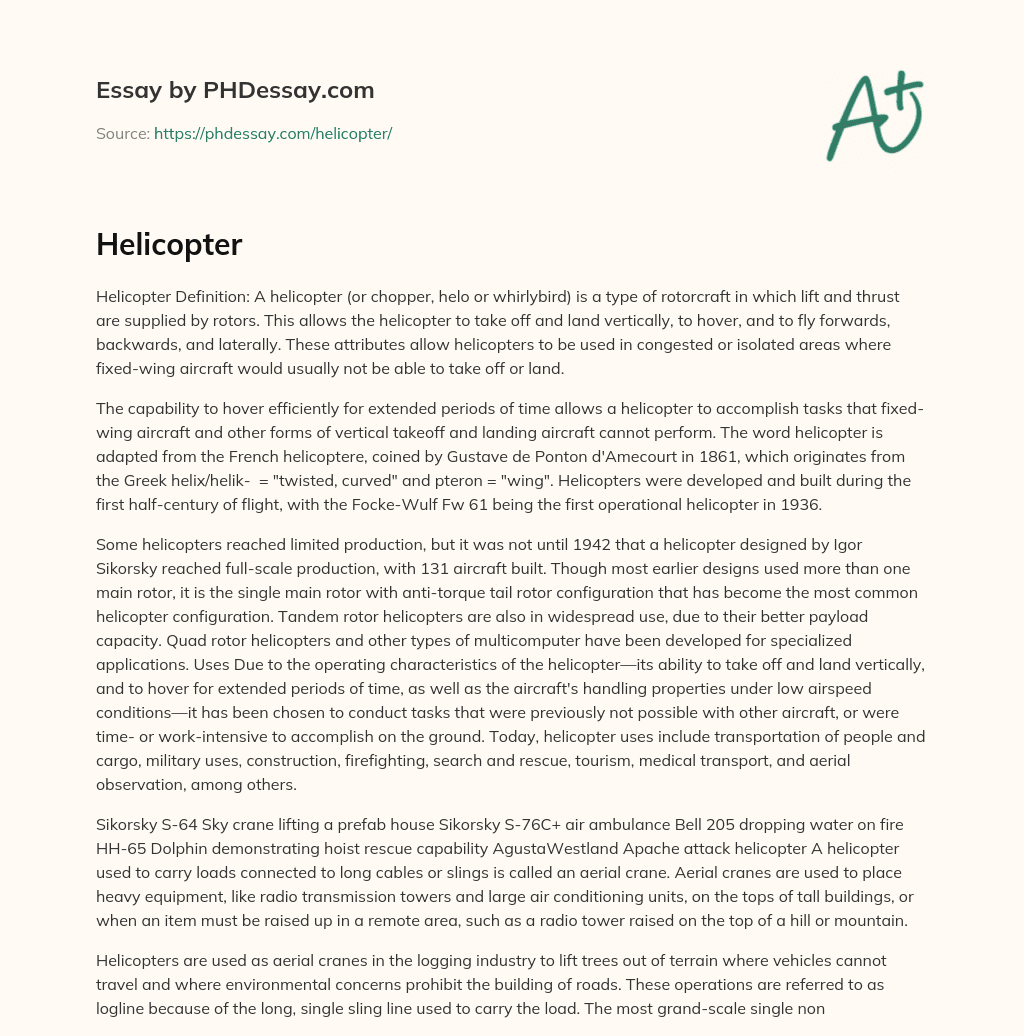 Helicopters: Definition and Advantages essay