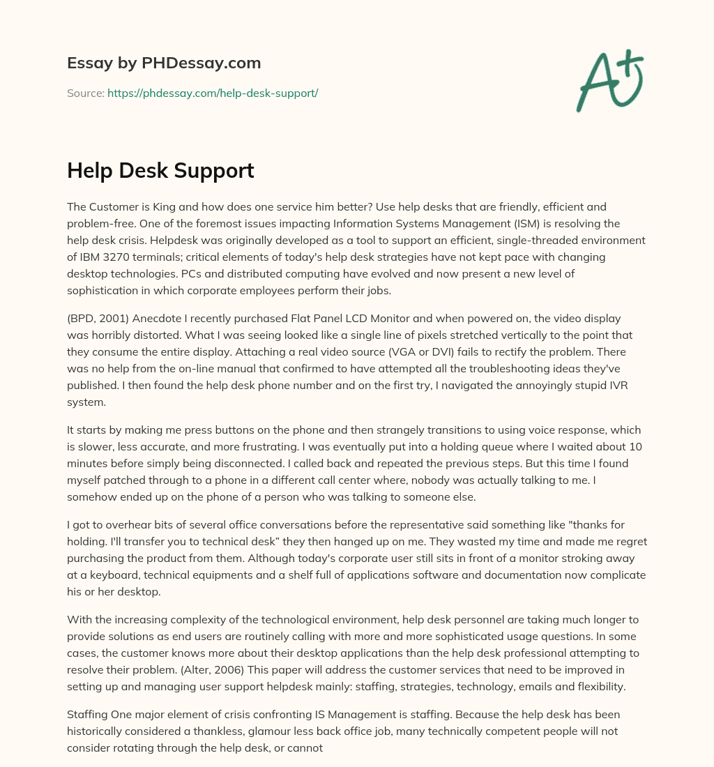 Help Desk Support essay
