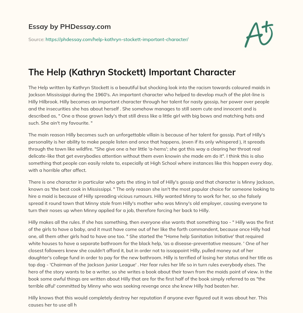 The Help (Kathryn Stockett) Important Character essay