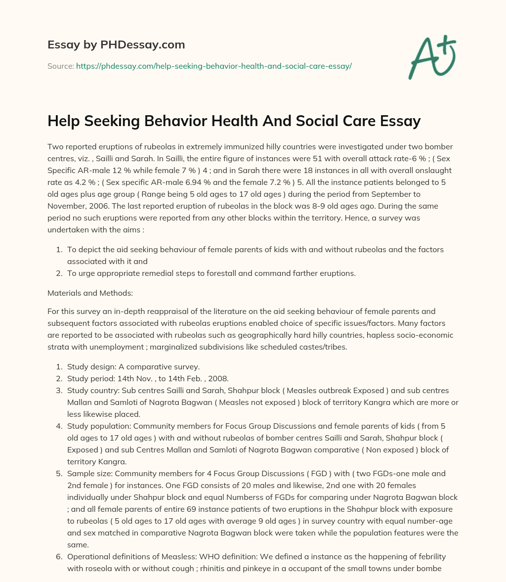 Help Seeking Behavior Health And Social Care Essay essay