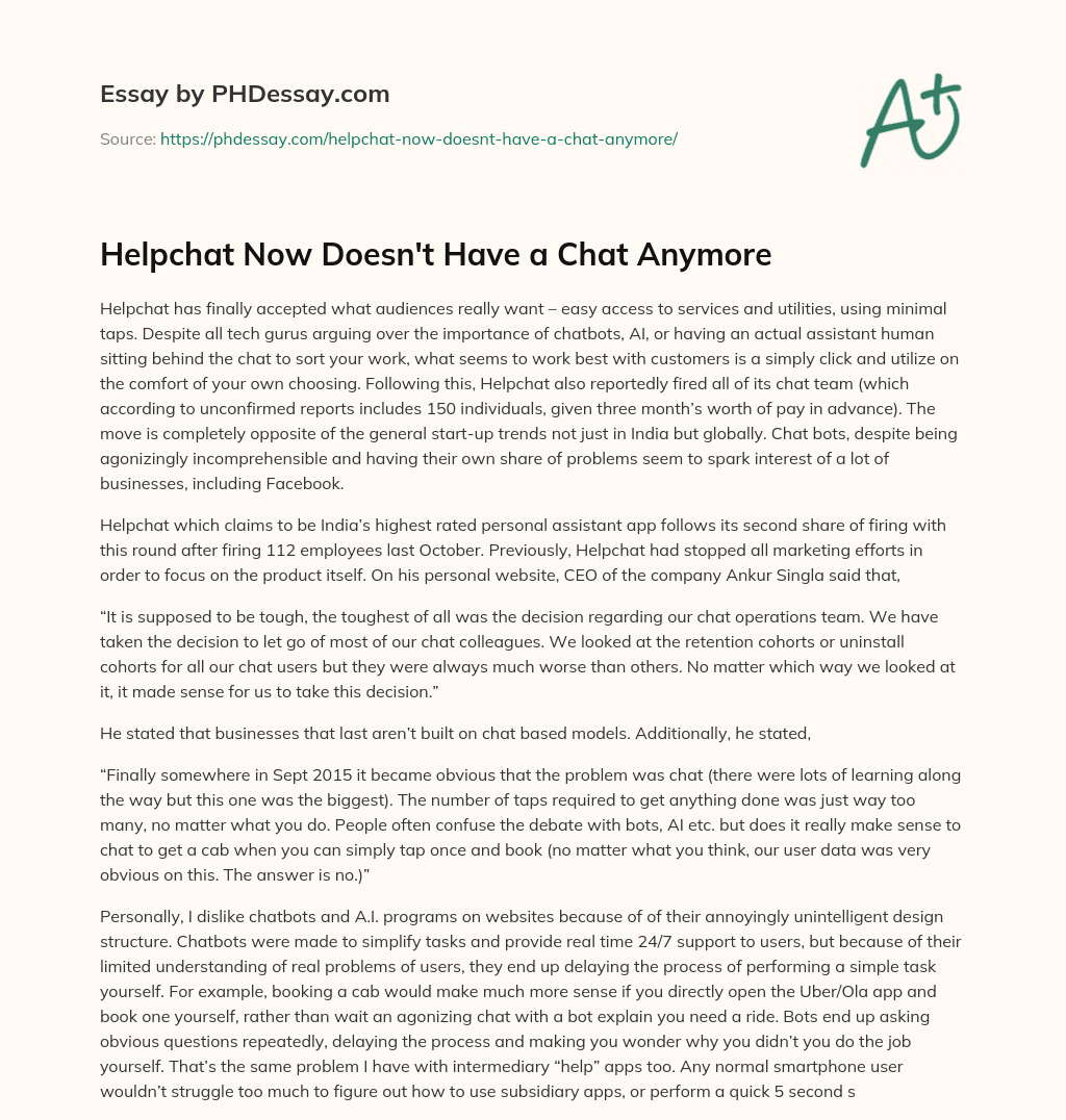 Helpchat Now Doesn’t Have a Chat Anymore essay