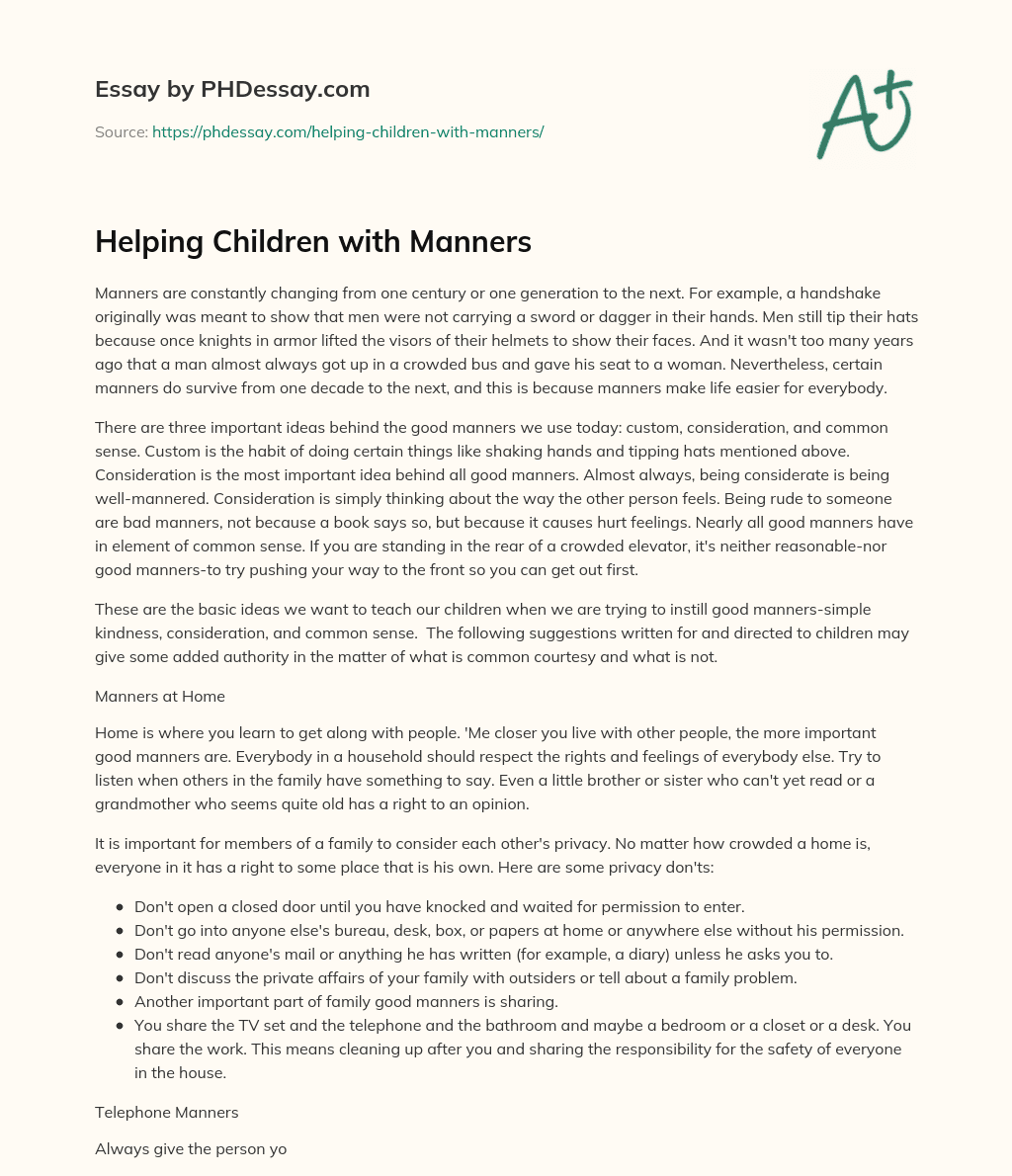 Helping Children with Manners essay