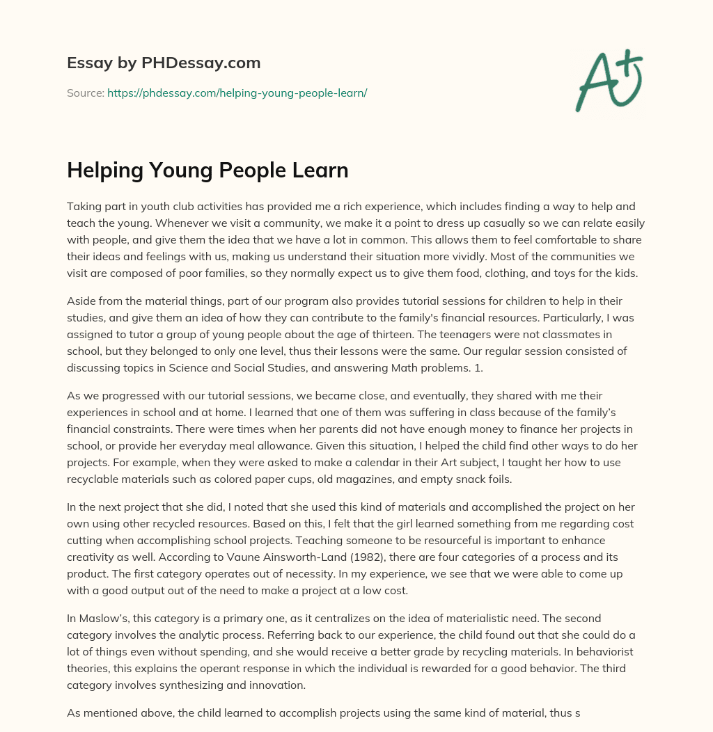 Helping Young People Learn essay