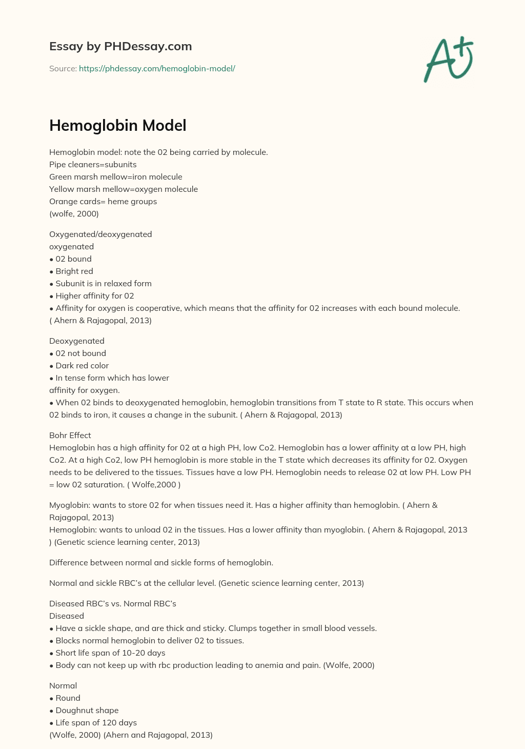 Hemoglobin Model essay