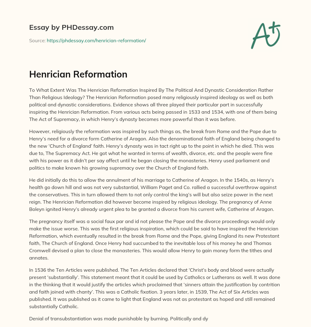 Henrician Reformation essay