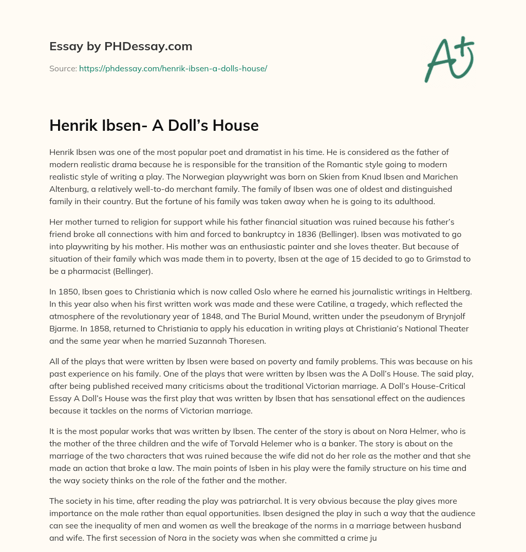 Henrik Ibsen- A Doll’s House essay