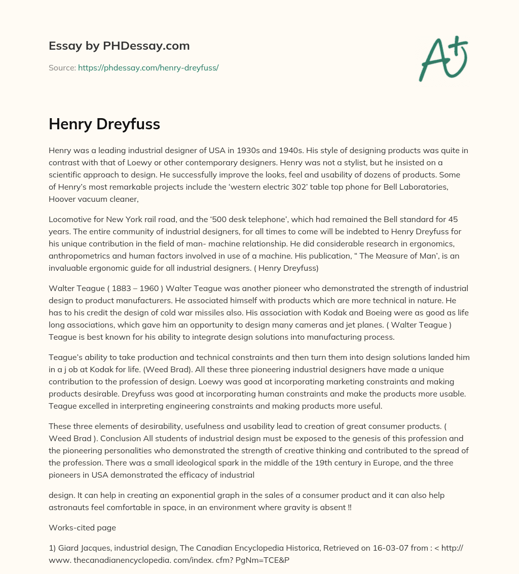 Henry  Dreyfuss essay