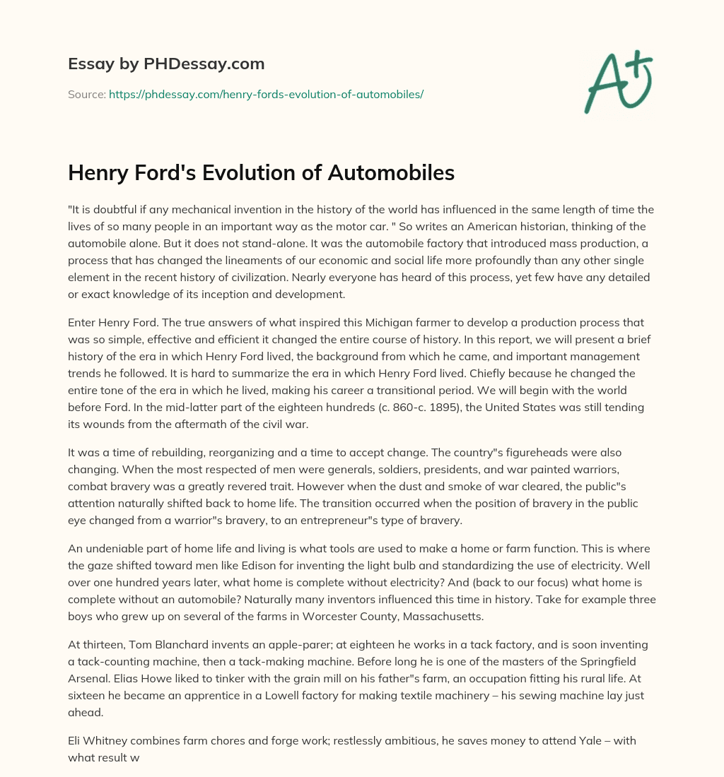 Henry Ford’s Evolution of Automobiles essay