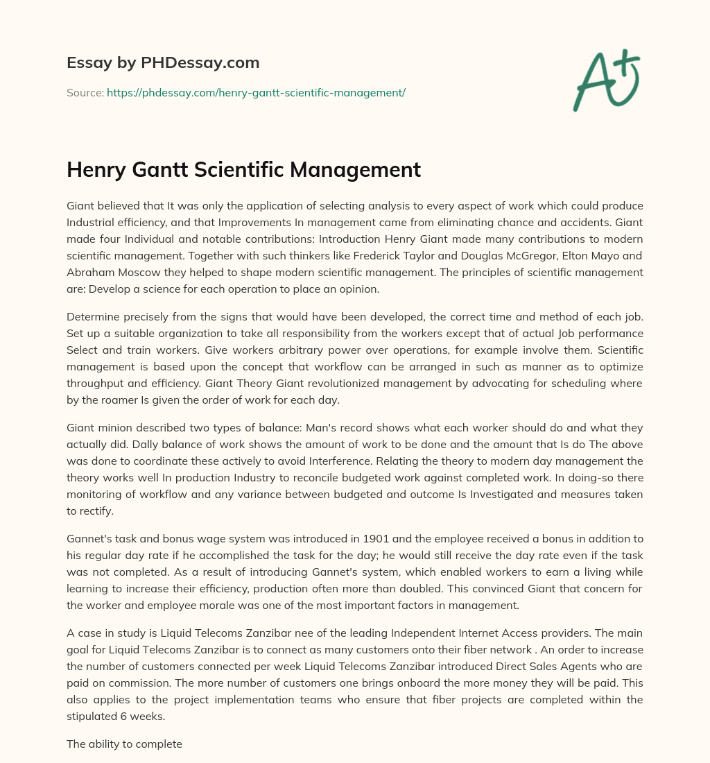 Henry Gantt Scientific Management essay