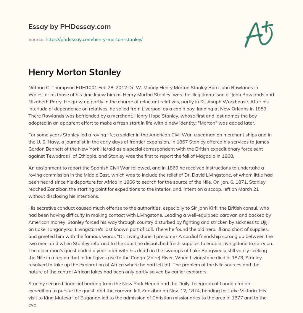 Henry Morton Stanley essay