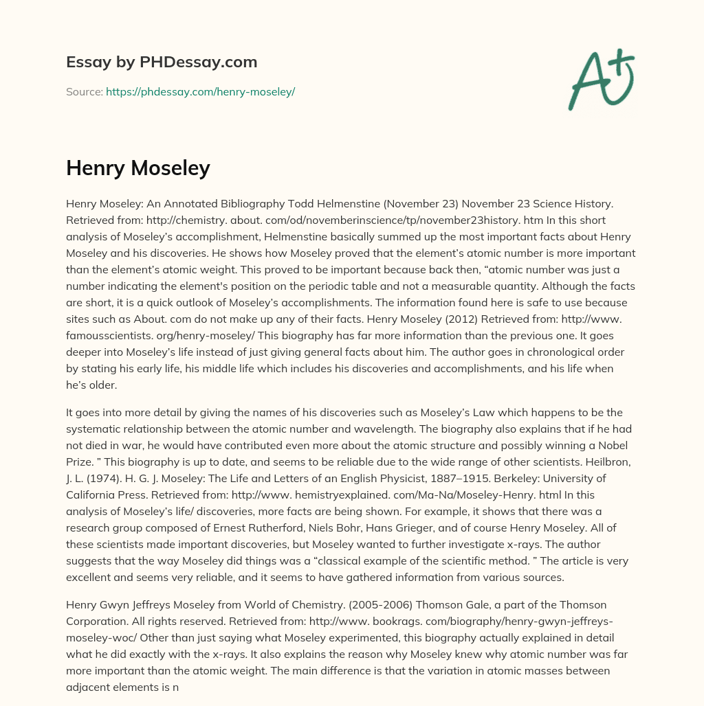 Henry Moseley essay