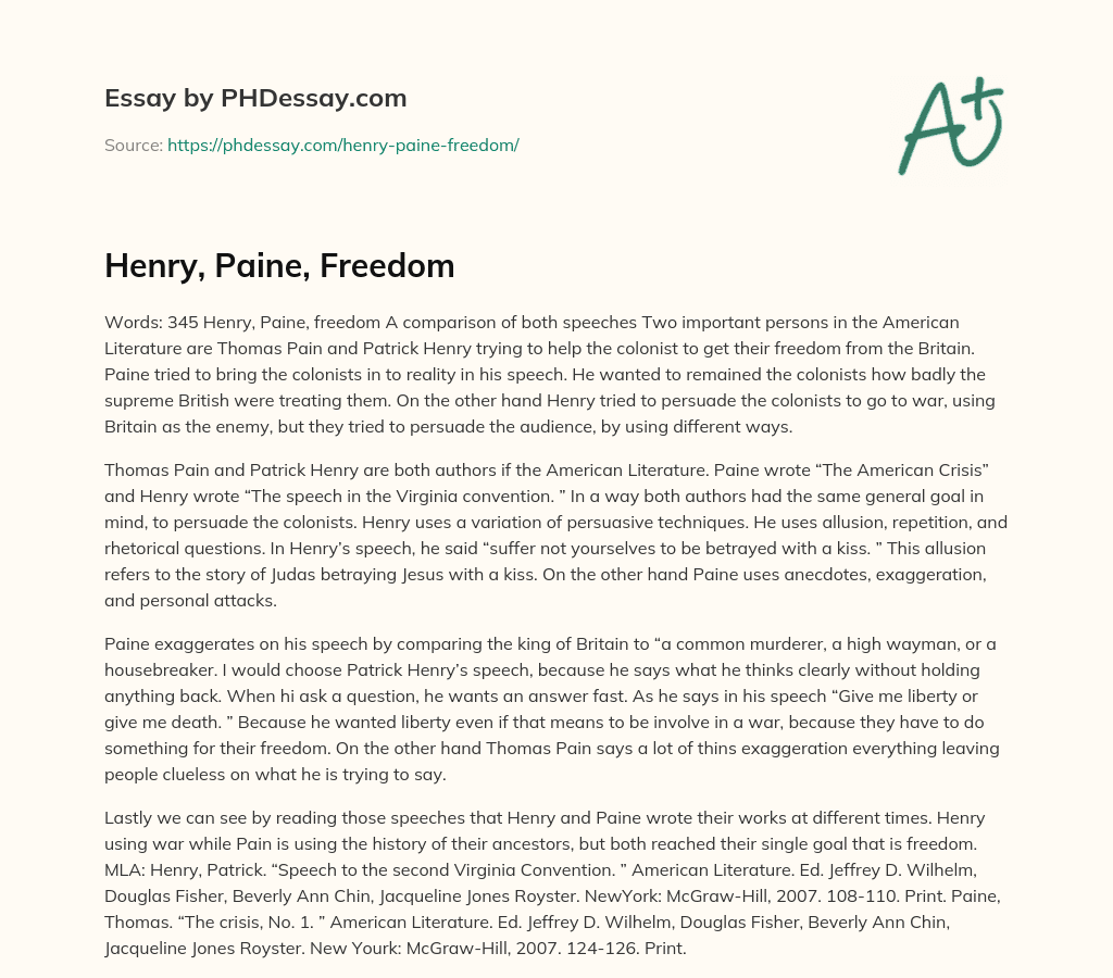 Henry, Paine, Freedom essay