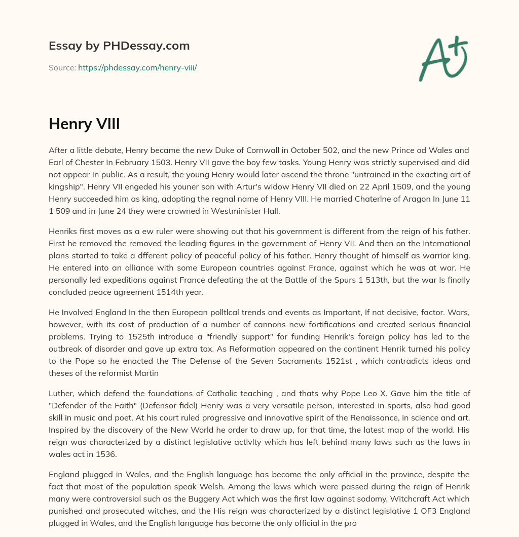 henry viii ap lit essay
