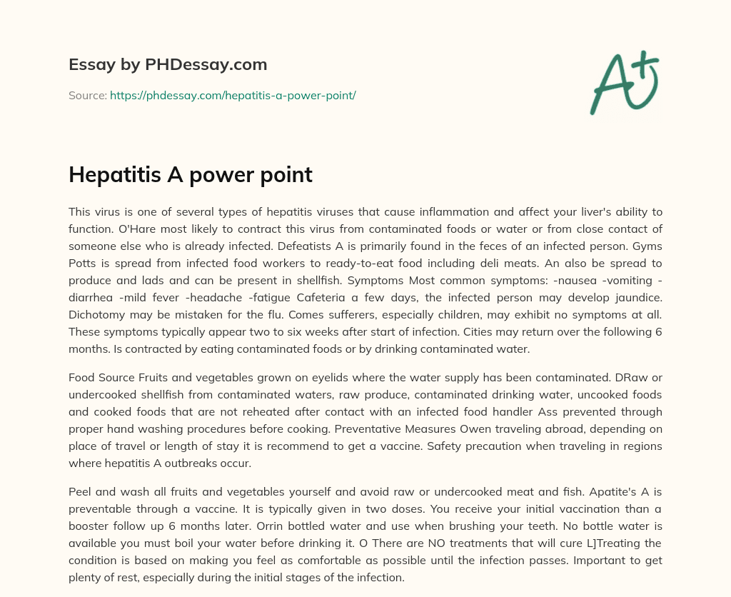 Hepatitis A power point essay