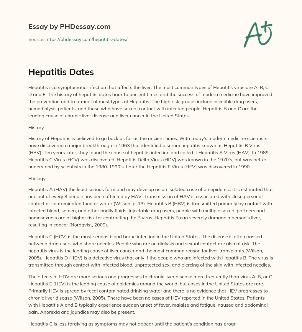 Hepatitis Dates essay