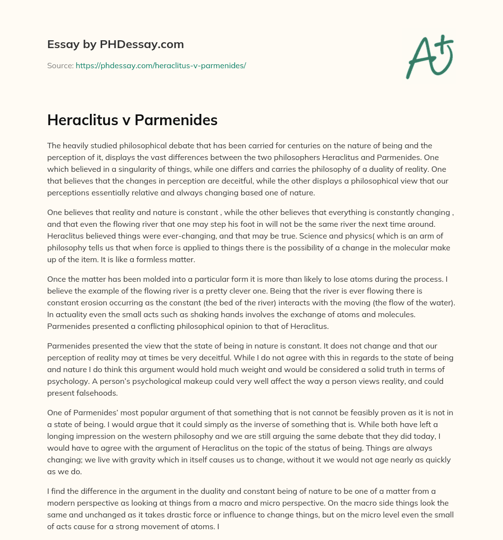Heraclitus v Parmenides essay