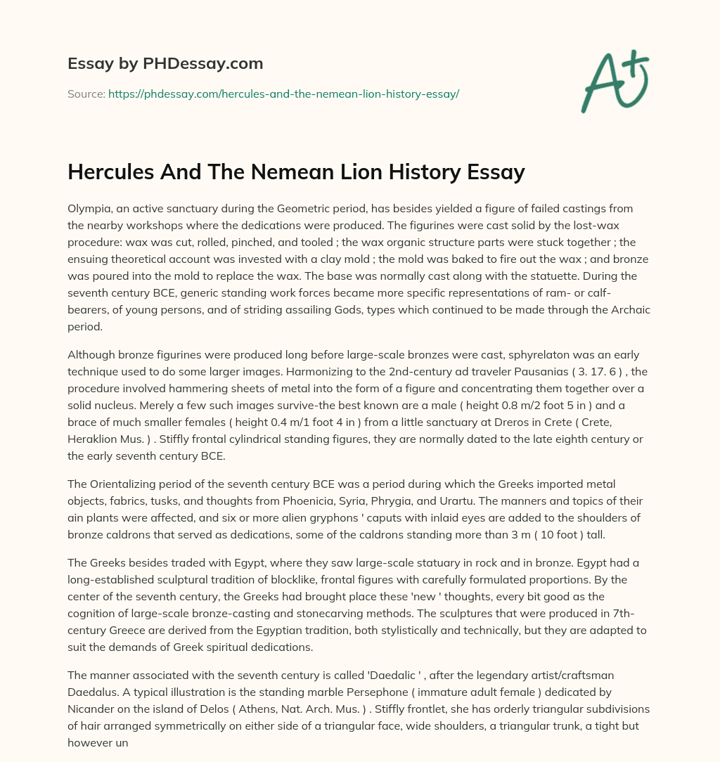 Hercules And The Nemean Lion History Essay essay