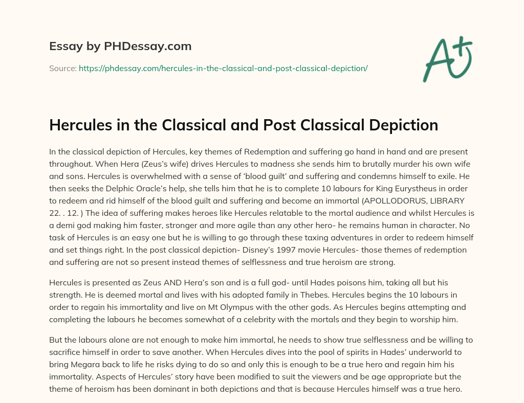 Hercules in the Classical and Post Classical Depiction essay