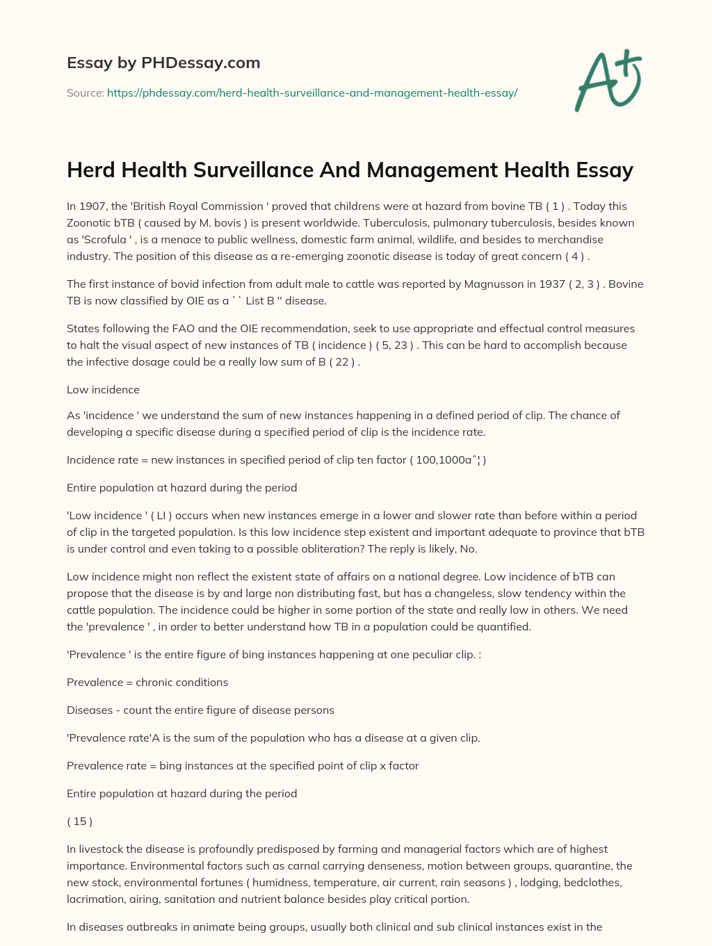 Herd Health Surveillance And Management Health Essay essay