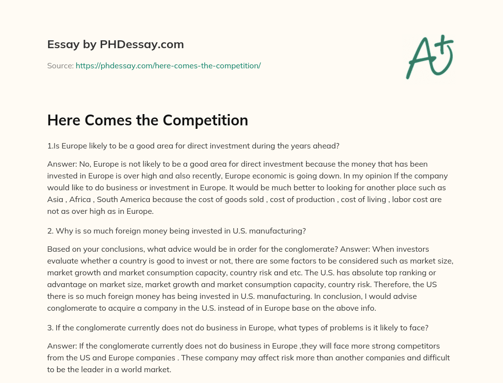Here Comes the Competition essay