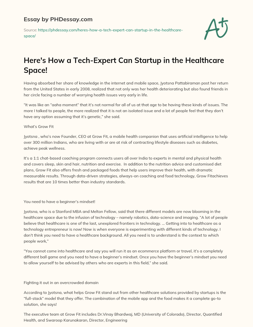 Here’s How a Tech-Expert Can Startup in the Healthcare Space! essay
