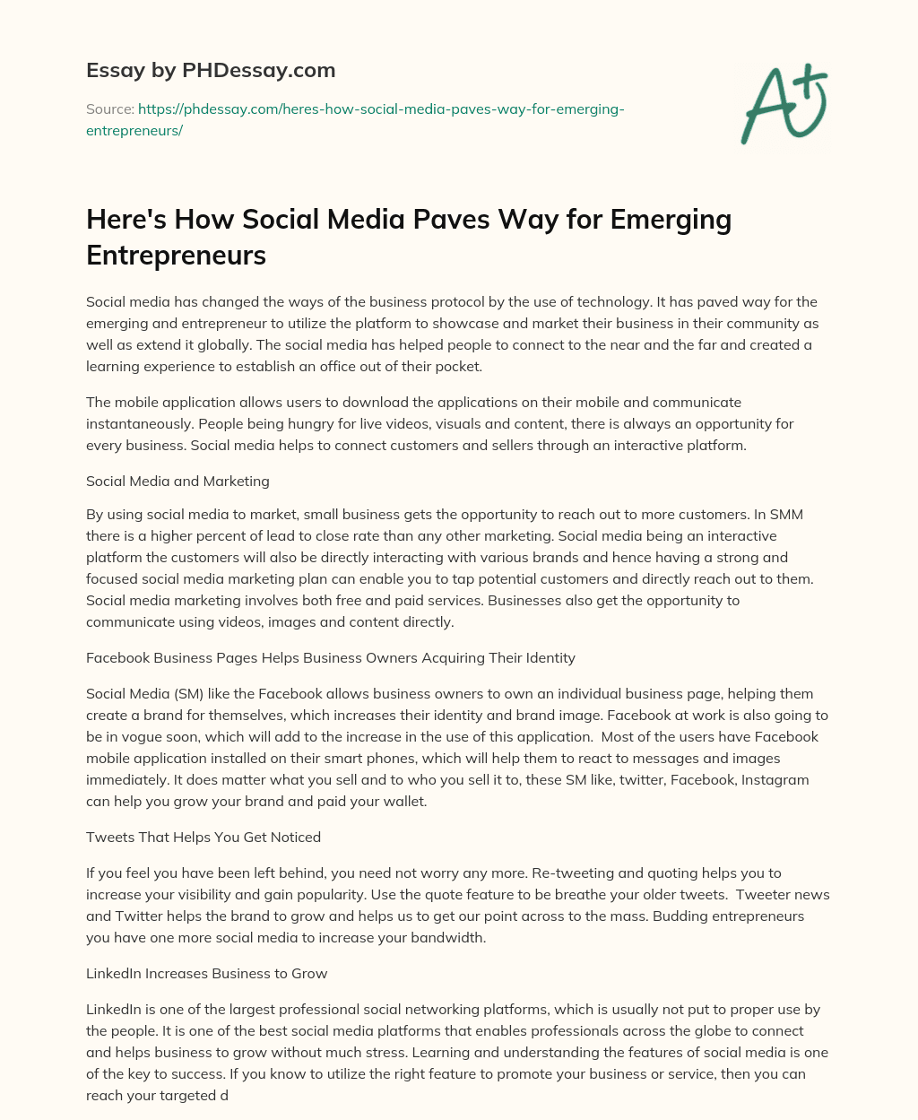 Here’s How Social Media Paves Way for Emerging Entrepreneurs essay
